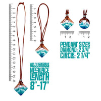 Unique handmade necklace with beads and adjustable leather cord. Showing various lengths for long beach jewelry.