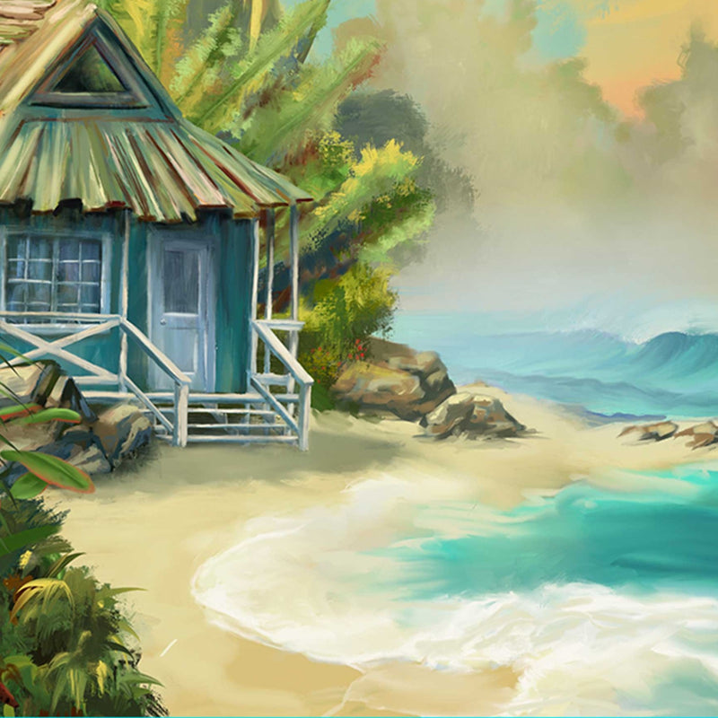 This is a closeup of a piece of tropical artwork, showing detailed brush strokes and texture.