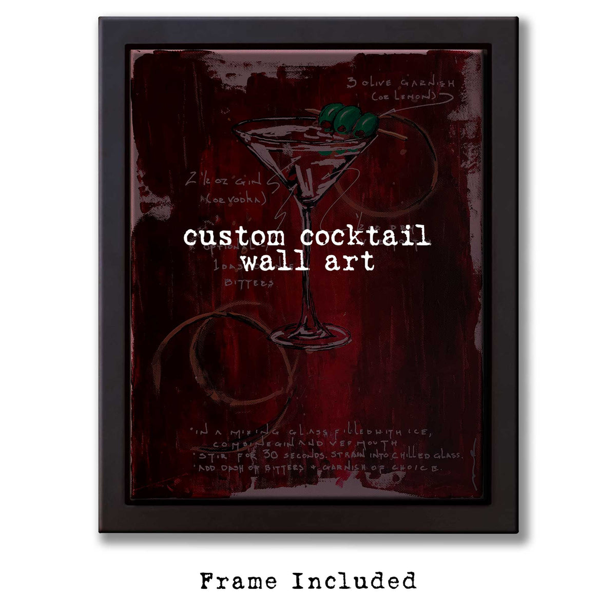 Artful Elixirs – Framed Cocktail Recipe Wall Art (Choose Your Drink + Custom Option)