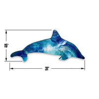Dimensions of Flipper the Wall Dolphin resin artwork measuring 31 by 15 inches