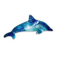 Full view of Flipper the Wall Dolphin resin wall art in ocean tones of blue and white