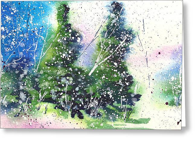 5th & Rugged Winter Lights #19 Holiday Card - Vibrant watercolors create an abstract, glowing winter scene with snow for a happy Christmas. Discover your holiday zen with our unique designs!