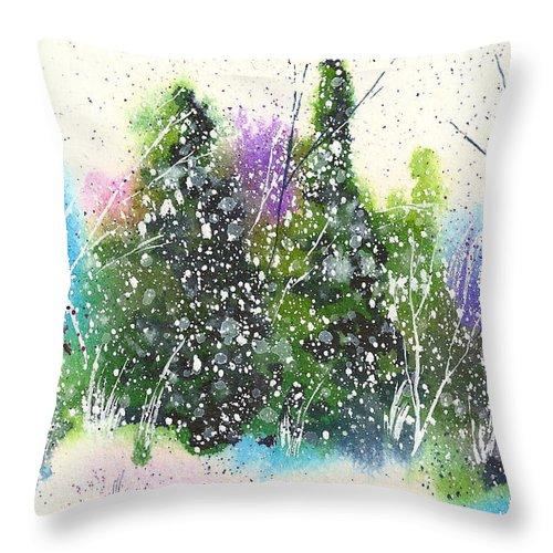 Experience the magic of 5th & Rugged's Winter Lights #20 Throw Pillow, featuring a hand-painted watercolor holiday scene with glowing snow-covered forest groves. Discover your perfect festive decor today!