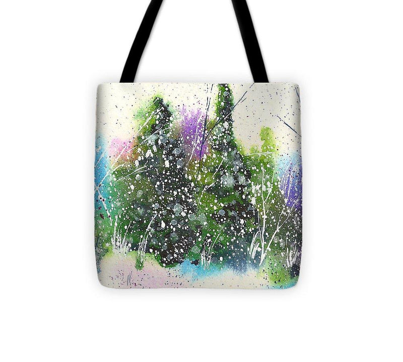 Winter Lights #20 - Tote Bag by 5th & Rugged, featuring an abstract watercolor holiday design of soft snowy landscapes with vibrant colors. Explore a unique and artistic tote for Christmas.