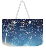5th & Rugged's Winter Lights #24 Weekender Tote Bag featuring a hand-painted abstract watercolor holiday card with glowing snowy forest groves. Discover our unique, festive, and secular Holiday collection now!