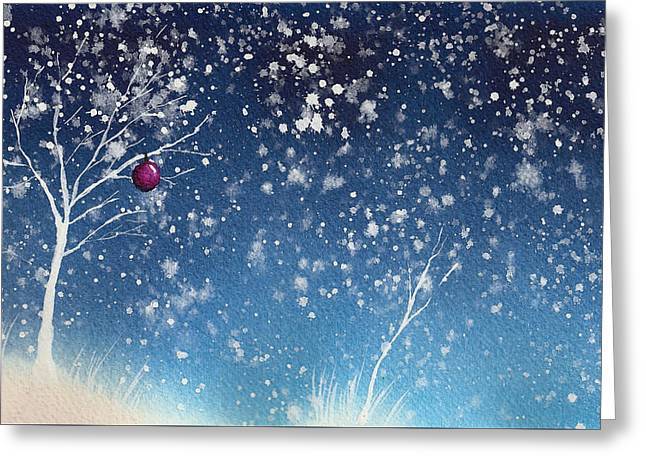 5th & Rugged Winter Lights #24 Holiday Card - Abstract watercolor impression of snowy, glowing forest groves in vibrant colors on white background. Celebrate this Christmas with a unique, secular card. Shop Now!