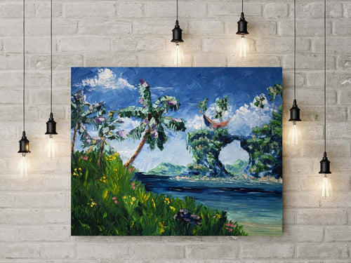 Beach Landscape Painting with Turquoise Ocean as Wall Art