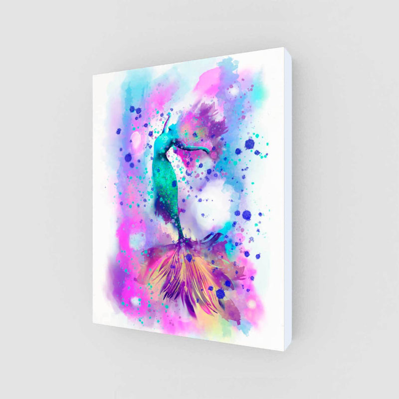 Little Mermaid inspired wall decor with pink and aqua mermaid dancing against a watercolor background. Great for a girl's bedroom.