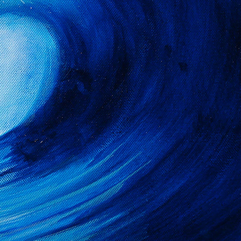 Summer art of Kauai wave cresting in the Pacific. Dark blue wave against a light blue sky.