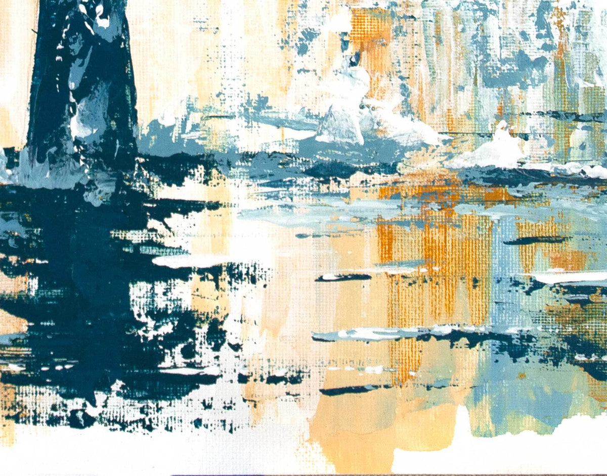 Minimalist beach house décor of whale tail or mermaid painted on blue and brown zen background