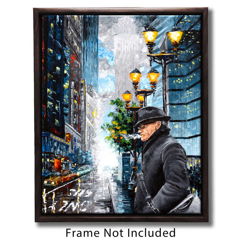 Framed canvas print of Mad Men style businessman walking through the streets of New York