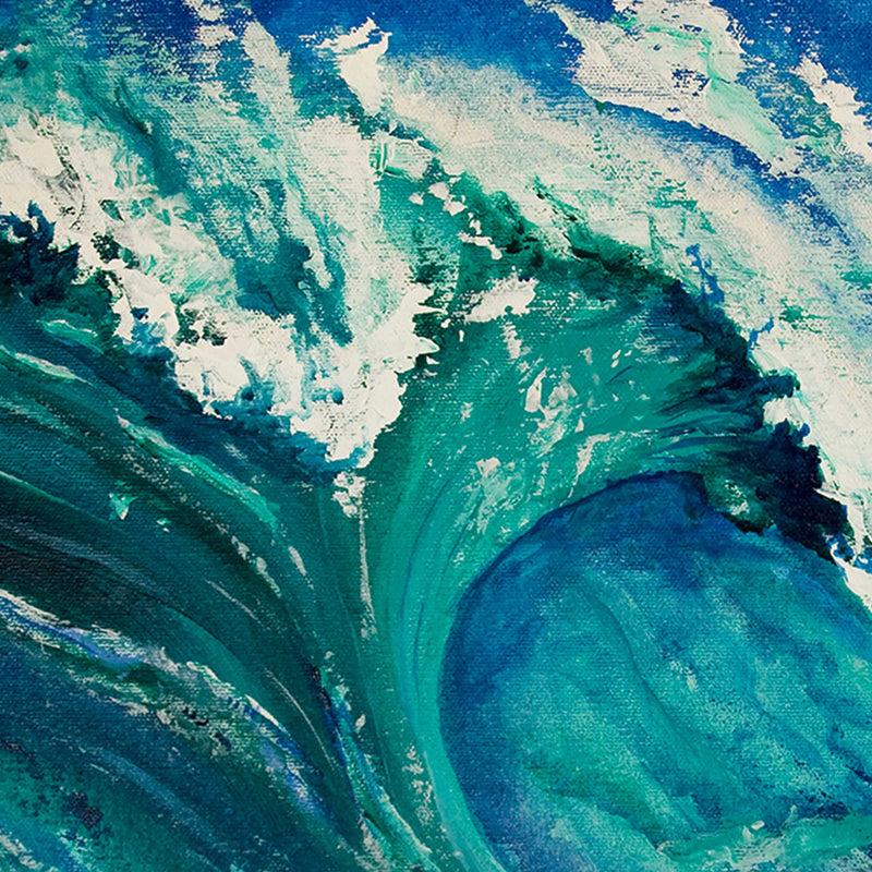 California coast art of turquoise surfing wave breaking against a blue summer sky
