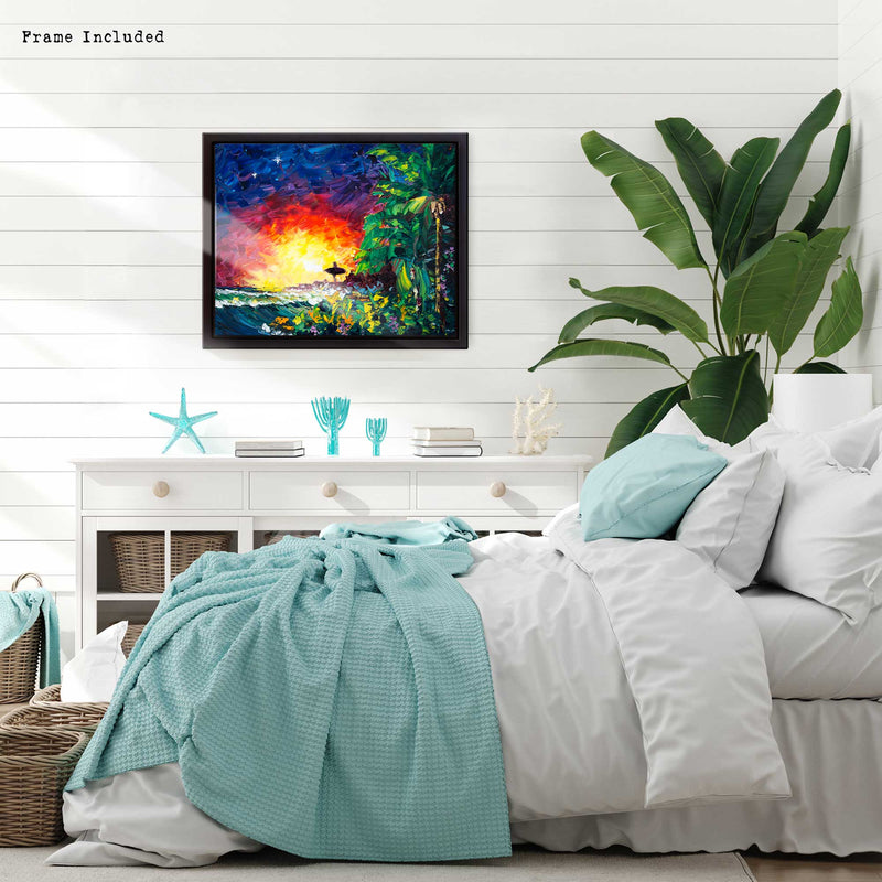 Original Oil Painting with Colorful Sunset on Coast