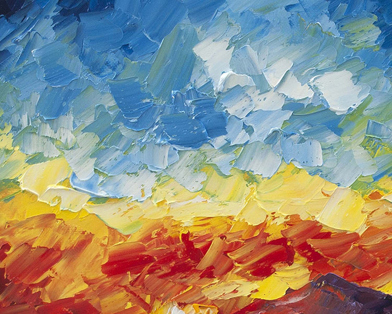Sunset Wall Art with Blue and Red Sky over Purple Mountains with Oil on Canvas